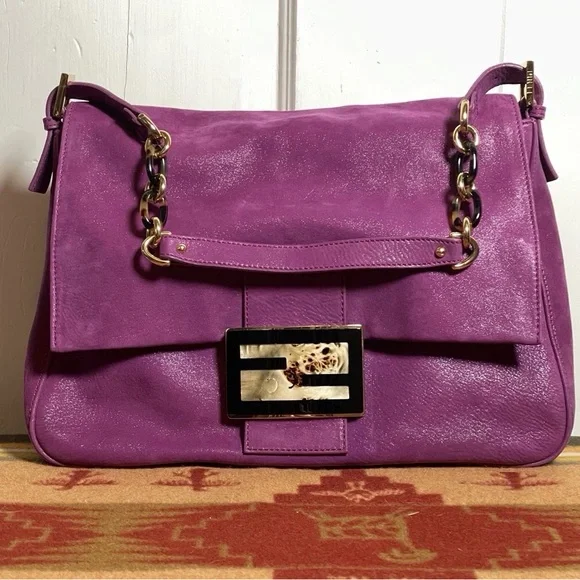 Fendi Rare Y2K Iridescent PlumSuede Mamma Baguette Shoulder Bag - Picture 2 of 15